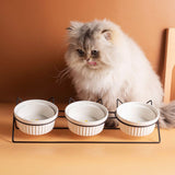Triple Slanted Ceramic Pet Bowl Set with Elevated Iron Stand and Non Slip Base - 3 x 300ML Versatile V888-ELOSUNG49880