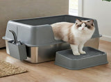 Pawz Stainless Steel Cat Litter Box Large Semi-Enclosed Easy Cleaning Pet Toilet PT1400-GY-AU