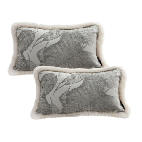 SOGA 2X 35cm Wabi-sabi Rectangular Raised Embroidery Leaf & Lumbar Throw Pillow FRENCHCUSHION261X2