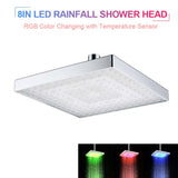 LED Rainfall Shower Head Square Shower Head Automatically RGB Color-Changing Temperature Sensor V1294-YM0901-H34135-1