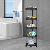 5 Tier Standing Corner Shower Caddy, Movable Storage Organizer With Wheels, Multi-functional Tiered V1366-AZ2-W-12405