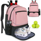 Large Capacity Tennis Backpack with Racquet Compartment, Shoe Pocket and Fence Hook for Training, V1341-ZY-3UMRW3P4-BEIGE