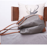 Top-Grain Leather Contrast Tote Large Capacity Commuter Shoulder & Handbag, Fabric Lining V1232-ZPDJB-001
