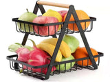 Storage Basket Iron Wood 2 Layers Detachable Fruit Vegetable Shelf Rack for Living Room Kitchen V1294-YM0716-3117220184712