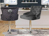 Luxury Black Velvet Swivel Bar Stool With Lion Knocker & Cross Stitch High Back V767-XJJ613-BK-G1