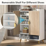 NNETMLT 7-Tier Shoe Storage Cabinet with Adjustable Shelves, Wood and Gold V728-BD176168