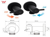 Black Washing Machine 1/4 Turn Twin Taps Laundry Room Hot Cold Water Wall Set V1233-KPL401BL