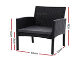 Gardeon 2PC Outdoor Dining Chairs Patio Furniture Rattan Lounge Chair XL Ezra ODF-CHAIR-TEA-XL-BK-2X