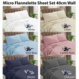 Kingtex Micro Flannelette Sheet Set 40 cm Wall Denim Double V442-KIT-SHEETS-MF2019-DENIM-DS