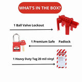 2X Ball Valve Lockout with Padlock for 1/2in-2-1/2in Outside Diameter Pipe - Design Prevents V1192-AZ-W-22716