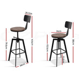 Artiss 3x Bar Stool Swivel Industrial Counter Barstools 63-79cm Seat Height Adjustable Metal Legs BA-TW-V17-098BACK-BKX3