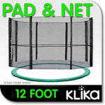 12ft Trampoline Replacement Safety Pad and Net Round 8 Poles Green TRP-PNO-1208-GN