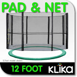 12ft Trampoline Replacement Safety Pad and Net Round 8 Poles Green TRP-PNO-1208-GN