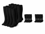 12 Pairs Plain Knee High Cotton Unisex Socks in Black Size 2-8 - Bulk V563-990210B-12PAIRS