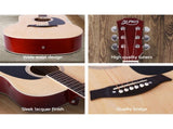 Alpha 41 Inch Acoustic Guitar Wooden Body Steel String Dreadnought Stand Wood GUITAR-D-41-NAT-CAPO
