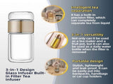Glass Tea Infuser, 3-in-1 Smart Double Layer Borosilicate Glass with Stainless Steel Filter, V1366-AZ2-W-11539