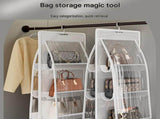 White 8-compartment Hanging Handbag Organizer - Double-Sided Non-Woven PVC Storage Bag with V888-ELOSUNG56127-3