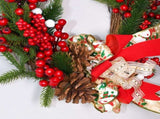 Christmas Wreath with Pine Cones, Red Berries, and Festive Bow - 40cm Holiday Door Decor V888-ELOSUNG10490