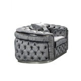 1 Seater Sofa Grey Velvet Fabric Solid Wood construction Silver Stainless Steel Trim V43-SOF-DUK1SGR-S