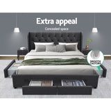 Artiss Bed Frame Queen Size with 4 Drawers Charcoal MILA BFRAME-F-MILA-Q-CHA-ABC