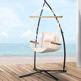 Gardeon Hammock Chair with Steel Stand Armrest Outdoor Hanging Cream HM-CHAIR-ARM-CREAM-X