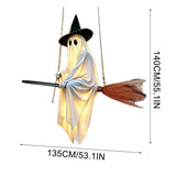Halloween Flying Ghost on Broomstick Lighted Hanging Decoration Cute Glowing Ghost Ornament with V1366-AZ2-W-13188
