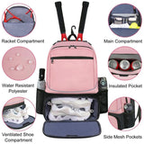Large Capacity Tennis Backpack with Racquet Compartment, Shoe Pocket and Fence Hook for Training, V1341-ZY-3UMRW3P4-BEIGE
