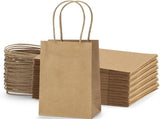 100 Pack 3.5x2.4x6.7 Inches Mini Gift Party Favor Bags Small Brown Gift Bags with Handles Bulk V1258-DP02-WO-176