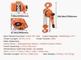 Manual Lever Chain Hoist, 6T 6000KG Capacity Heavy Duty Come Along, 3M Lift G80 Alloy Steel Chain V952-CGKSBHLHL6T1EG5BT001V0