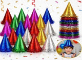 24 Packful Metallic Fringe Party Cone Hats, 20 Inch Shiny Foil Birthday Party Hats, Assorted V1192-AZ-W-17472