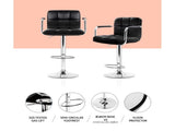 Artiss 2x Bar Stools Leather Gas Lift w/Armrest Black BA-K-1055A-BKX2