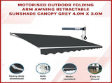 Motorised Outdoor Folding Arm Awning Retractable Sunshade Canopy Grey 4.0m x 3.0m V63-842871