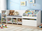 Keezi Kids Storage Unit Bookshelf Toy Box Organiser Bench Seat Cabinet 170cm White FURNI-N-BOOK-170-WH-AB