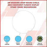 2M Wedding Hoop Round Circle Arch Backdrop Flower Display Stand Frame Background V63-837041