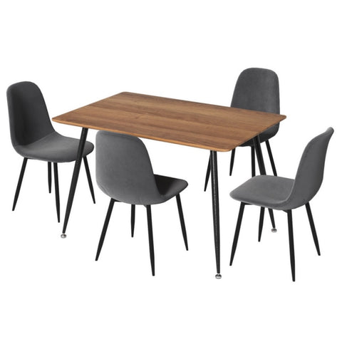 1 Artiss Dining Table and 4 Chairs Set Grey Metal DSET-T02WD-VEL01-GYX4