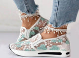 Ladies Fashion Breathable Lace Mesh Flower Embroidery Round Head Thick Bottom Comfortable Casual V1192-AZ-W-33249