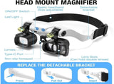Black binocular magnifying glasses, LED lights, hands-free magnifier, adjustable magnification, V1102-108-BLA-86711