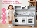 Keezi Wooden Play Kitchen Pretend Kitchen 82cm Kids Toy Food Set Grey PLAY-WOOD-MICROWAVE-GY