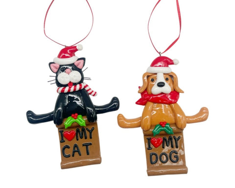 bulk 24 Xmas Signs I Love My Cat / Dog Hanging Assort 11cm V637-XMS34394