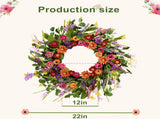 Artificial Spring Wreath 22 Inch Summer Wreaths for Front Door with Green Eucalyptus Leaves Pink V1258-DP02-C-1363