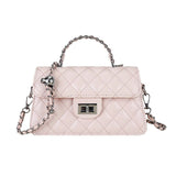 Pink Quilted Chain Shoulder Bag - PU Leather Small Square Crossbody - Adjustable Strap, Metal V888-ELOSUNG56162-4