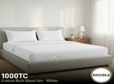 1000 Thread Count Cotton Rich Double Bed Sheet Set 4 Piece - White CVC-10DBL-WH