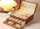 Brown Large Lockable Jewellery Box with 3 Drawers PU Leather Jewellery Organiser Case for Rings V888-ELOSUNG54214