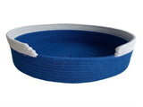 Blue and White Chic Two-Tone Woven Cotton Rope Cat Bed - Cozy Handmade Pet Nest & Storage Basket V888-ELOSUNG27908