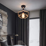 Vintage Industrial Metal Cage Ceiling Lamp with Hemp Rope, 25 cm V1188-MS-527-046