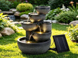 Gardeon Solar Fountain Water Feature 5-Tier Cascading Bowl Grey 51cm FOUNT-A-BOWL-5LVL-GY