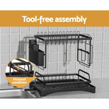 Cefito Dish Rack Expandable Drying Drainer Cutlery Holder Tray Kitchen 2 Tiers DR-D-02-BK