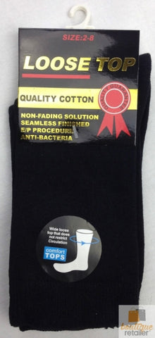 10x Pairs COTTON Rich LOOSE TOP SOCKS Medical Circulation Diabetic Comfort BULK - V563-10COTTONLTSOX-BLK2-8