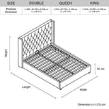 Veronica Bed Frame Double Size Winged Grey Linen Fabric Seam Grid Pattern with gas lift plywood V43-BED-VER-DGR