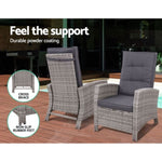 Gardeon 5PC Recliner Chairs Table Sun lounge Wicker Outdoor Furniture Adjustable Grey ODF-RECLINER-CHOTTB-5GE